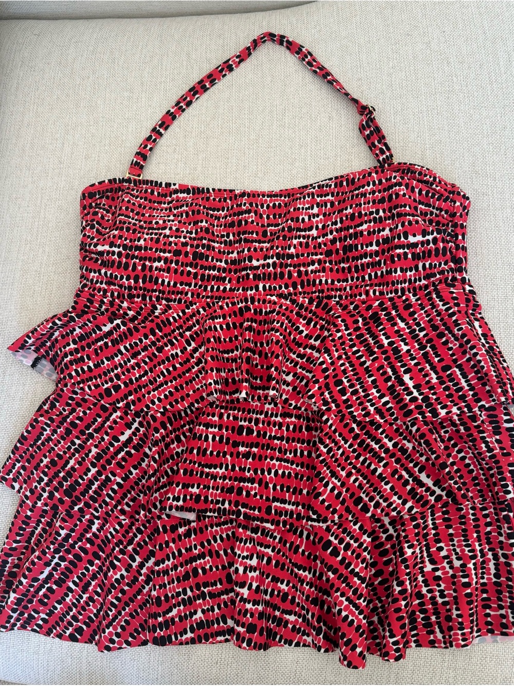 Red and Black Tiered Halter Bathing Suit Top
